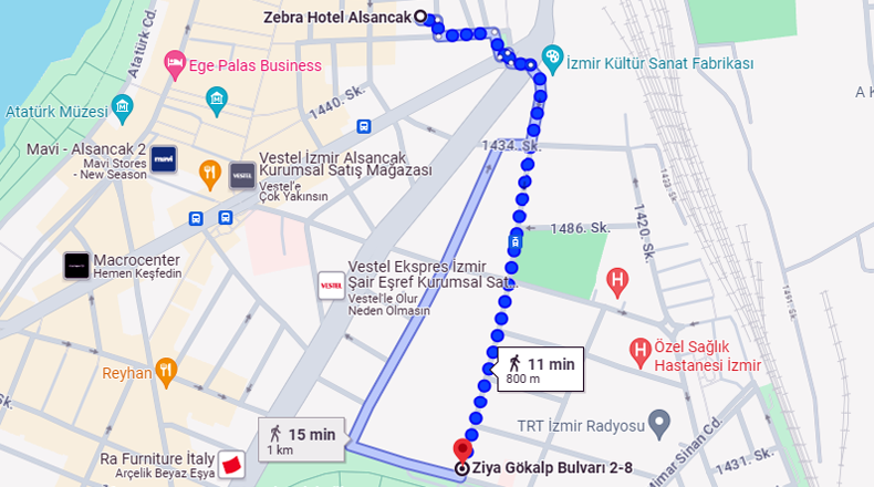 İzmir Kültür Park Fuarı Alsancak Merkez - Yürüme Mesafesi